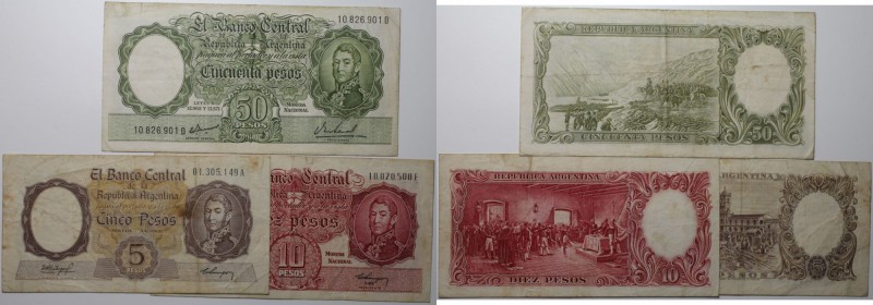 Banknoten, Argentinien / Argentina, Lots und Sammlungen. 5, 10, 50 Pesos 1942 - ...