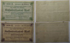 Banknoten, Deutschland / Germany, Lots und Sammlungen. Notgeld Stollberg, Inflation. 100 000 Mark, 500 000 Mark. Lot von 2 Banknoten 1923. II