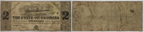 Banknoten, USA / Vereinigte Staaten von Amerika, Obsolete Banknotes. State of Georgia Notes. Milledgeville. 2 Dollars 1864. III