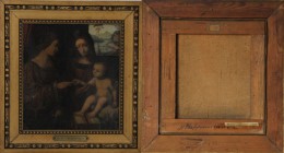 Kunst und Antiquitäten / Art and antiques. Ölgemälde. Gefolgsmann Luini Bernardino. 17-18 Jahrhundert. Maße Gemälde: 22 x 20.5 cm. Maße mit Rahmen: 30...