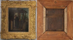 Kunst und Antiquitäten / Art and antiques. Ölgemälde. "Ungebetener Gast". 1800-1899 Jahr. Holland. Ironische Kunst. Maße Gemälde: 24.5 x 29 cm. Maße m...