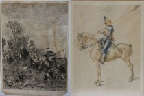 Kunst und Antiquitäten / Art and antiques. Lot von 2 Gravüre. Karl Jahncke - Das Verhör - Radierung n. W.v.Diez - München 1886 (74 x 52 cm) und knight...