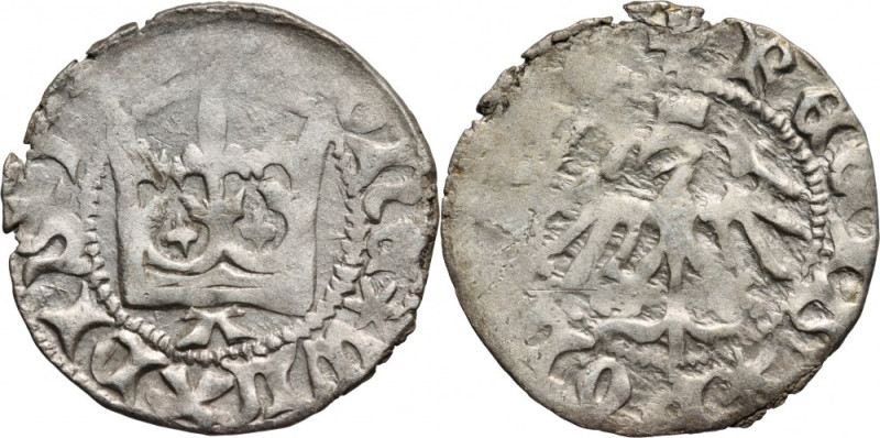 Władysław Jagiełło 1386-1434, półgrosz, Kraków, litera A Waga 1,77 g. Rzadsza od...