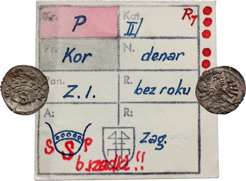 Zygmunt I Stary, denar bez daty SP, Kraków, ex. Kałkowski Waga 0,28 g. Niezwykle...