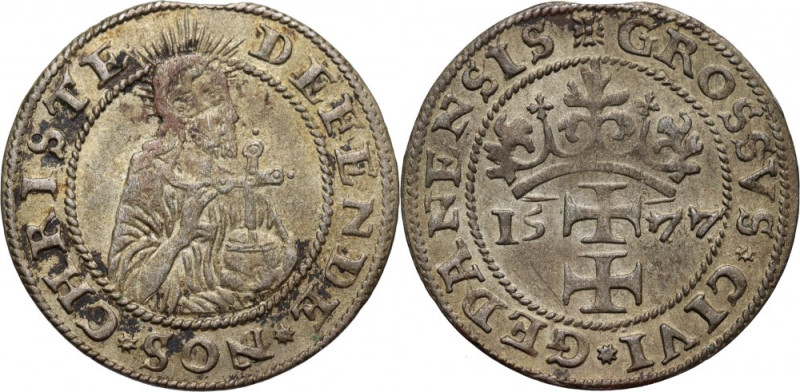 Stefan Batory, grosz oblężniczy 1577, Gdańsk Wariant bez interpunkcji na początk...