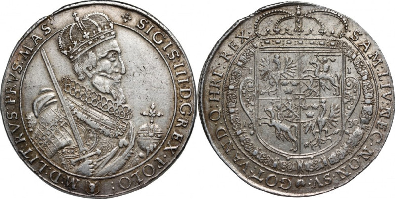 Zygmunt III Waza, talar 1630 II, Bydgoszcz Srebro 28,79 g. Niezwykle rzadki typ ...