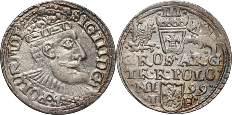 Zygmunt III Waza, trojak 1599 IF, Olkusz Dobrze wybity, w pełni czytelny egzempl...