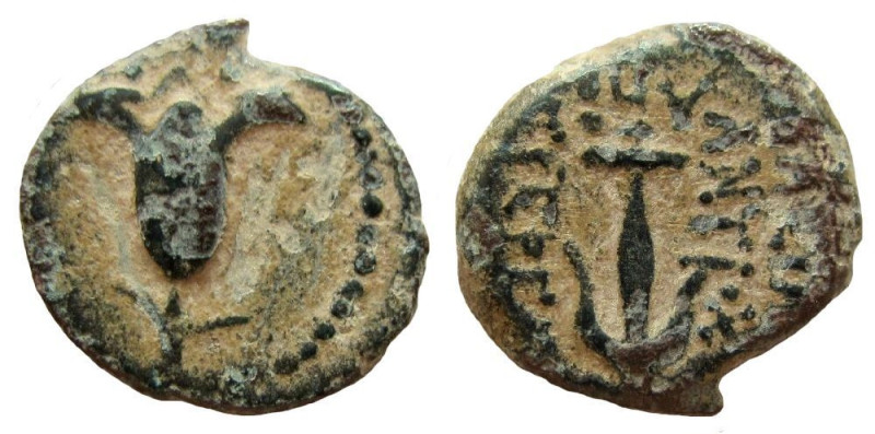 Judean Kingdom. John Hyrcanus I, 134 - 104 BC. AE Prutah.

Weight: 2.54 gm. 
...