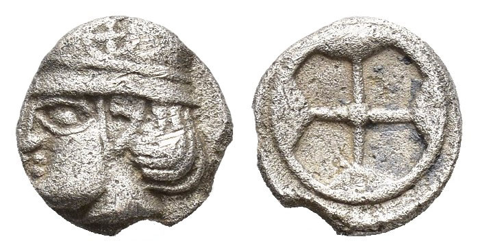 GRECIA ANTIGUA. GALIA. Massalia. Óbolo (450-410 a.C.). A/ Cabeza masculina a izq...