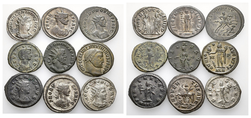 IMPERIO ROMANO. Lote de 9 piezas: 8 antoninianos -Probo (3), Galieno, Valeriano,...