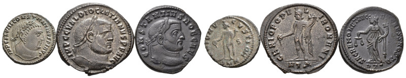 IMPERIO ROMANO. Lote de 3 follis: Diocleciano, Constancio y Constantino I. 2 mód...