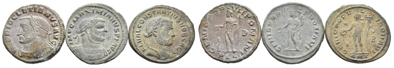 IMPERIO ROMANO. Lote de 3 follis: Diocleciano, Constancio y Maximiano. Módulo gr...