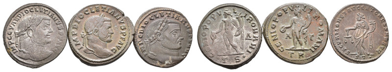 IMPERIO ROMANO. Lote de 3 follis de Diocleciano. Módulo grande. MBC/EBC-.