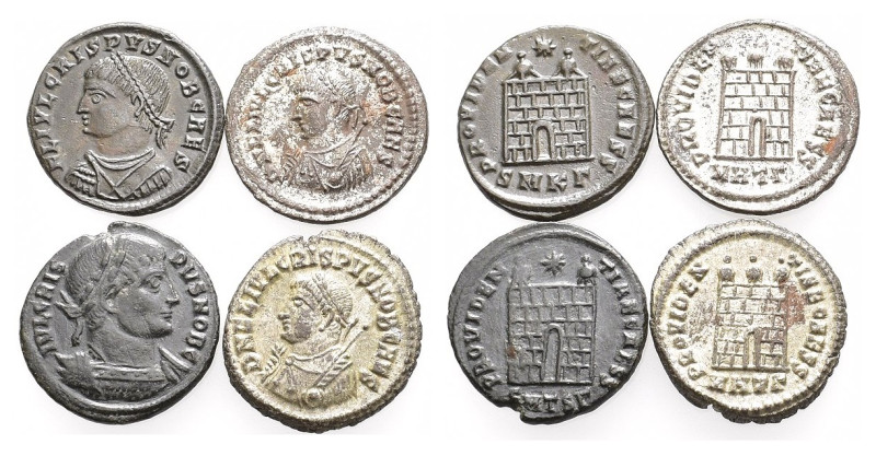 IMPERIO ROMANO. Lote de 4 follis de Crispo. Módulo pequeño. MBC+/EBC.