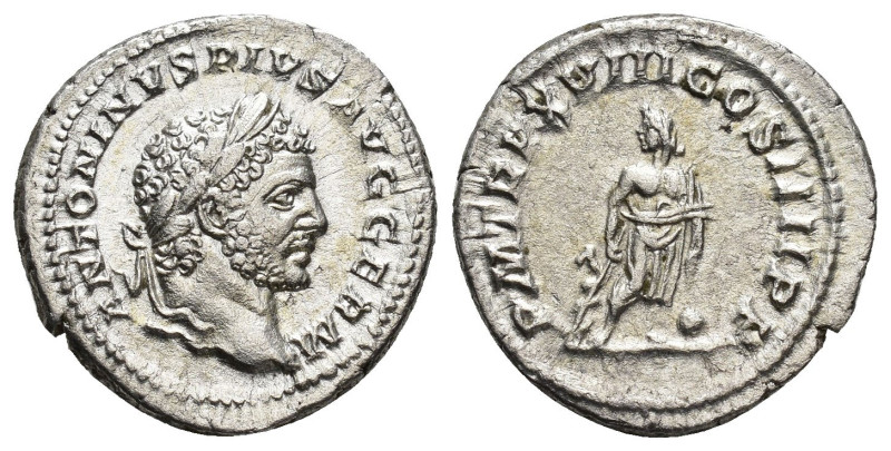 IMPERIO ROMANO. CARACALLA. Denario. Roma (215). A/ Cabeza laureada a der.; ANTON...