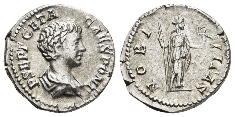 IMPERIO ROMANO. GETA. Denario. Roma (200-202). A/ Busto drapeado a der.; P SEPT ...