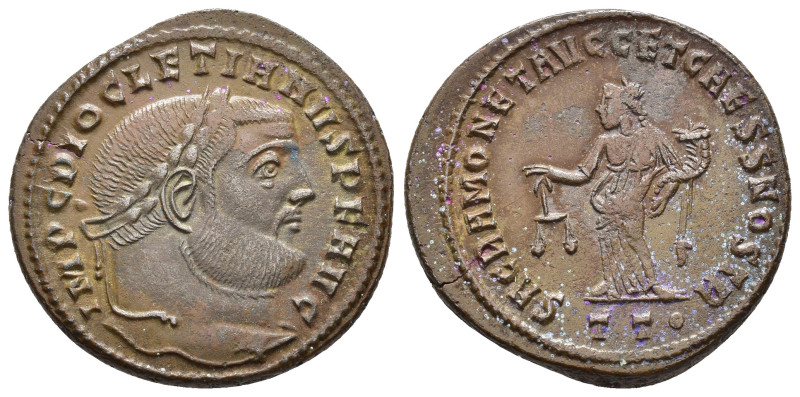 IMPERIO ROMANO. DIOCLECIANO. Follis. Ticinum (300-303). A/ Cabeza laureada a der...