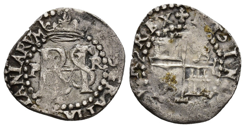 FELIPE II. 1/2 real. S/F Potosí. A/ P-R. AR 1,56 g. 20,6 mm. AC-135. Leves oxida...