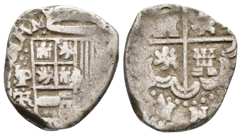FELIPE III. 2 reales. Sin fecha visible Potosí. AR. AR 6,62 g. 22,2 mm. AC-630. ...