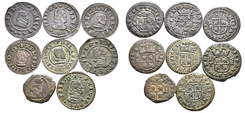 FELIPE IV. Lote de 8 piezas de 8 maravedís: Burgos, Granada (2), Madrid (3), Sev...