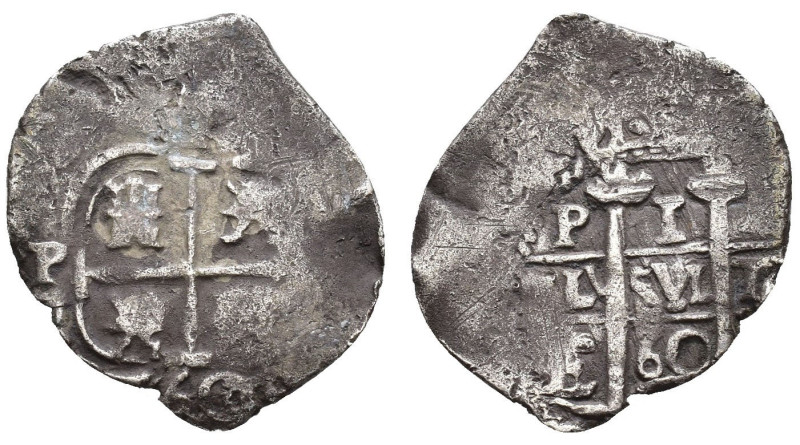 FELIPE IV. Real. 1660 Potosí. E. Dos fechas visibles. AR 2,09 g. 20,8 mm. AC-762...