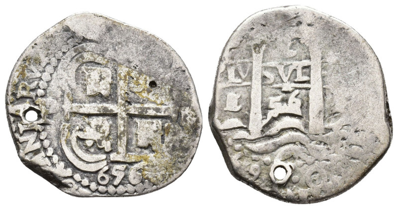 FELIPE IV. 2 reales. 1656 Potosí. E. Tres fechas visibles, una de ellas parcialm...