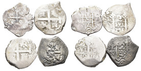 FELIPE V. Lote de 4 piezas: 1 real 1719 Potosí, 2 reales Lima (2) 1726 y 1742, y 2 reales 1742 Potosí. De BC+ a MBC-.

Lote no sujeto a tasas de exp...