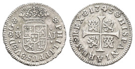 FELIPE V. 1/2 real. 1745 Madrid. AJ. AR 1,33 g. 15,5 mm. VI-171; AC-187. Restos de soldadura en canto. MBC+. 

Lote no sujeto a tasas de exportación...