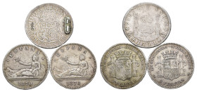 GOBIERNO PROVISIONAL. Lote de 3 piezas: 8 reales 1771 México y 5 pts. (2) 1870. RC/MBC+.