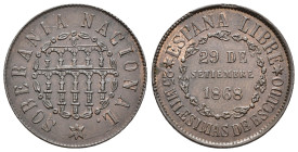 GOBIERNO PROVISIONAL. 25 milésimas de escudo. 1868 Segovia. CU 6,2 g. 25,1 mm. VII-7; AC-3. R.B.O. MBC+.