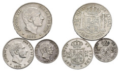 ALFONSO XII. Lote de 3 piezas de Manila 1885: 10, 20 y 50 centavos de peso. MBC-/MBC.