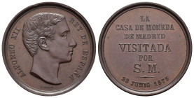ALFONSO XII. Medalla. 1875. Visita a la Casa de la Moneda de Madrid. Grabador: G. SELLAN. Vives-841. AE 17,46 g. 33,1 mm. Pequeñas marcas. EBC+.
