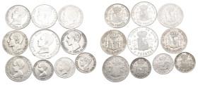 ALFONSO XIII Lote de 10 piezas: 50 cts. (3), 1 pta. (6) y 2 pts. (1). BC+/MBC+.