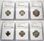 ALFONSO XIII. Lote de 7 piezas: 2 pts. 1881, 1 cent. 1906, 2 cts. 1904, 25 cts. 125, 50 cts. 1904 y 1926 y 5 pts. 1898. EBC/SC.

Lote no sujeto a ta...
