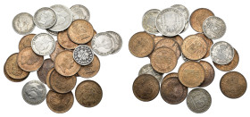 ALFONSO XIII. Lote de 26 piezas: 1/2 real Felipe V; 2 cts. (16) de Alfonso XII; 50 cts. Alfonso XII (2) y Alfonso XIII (6) y 1 pta. de Alfonso XIII. B...