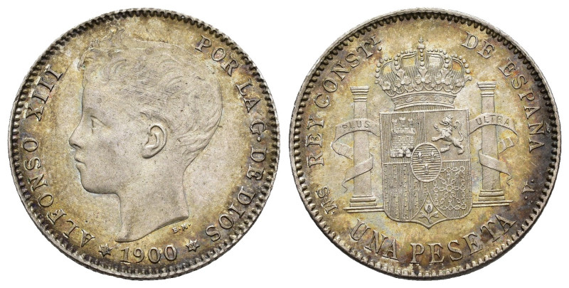 ALFONSO XIII. Peseta. 1900*19-00 Madrid. SMV. AR 5 g. 23 mm. VII-156; AC-59. Bon...