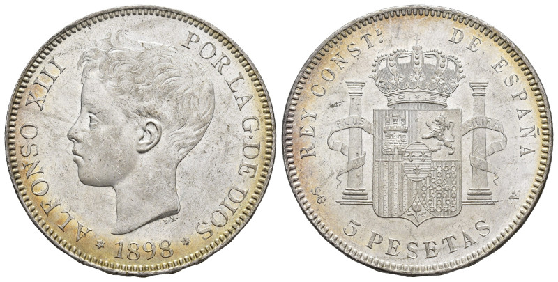 ALFONSO XIII. 5 pesetas. 1898*18-98 Madrid. SGV. AR 25,1 g. 37,2 mm. VII-190; AC...