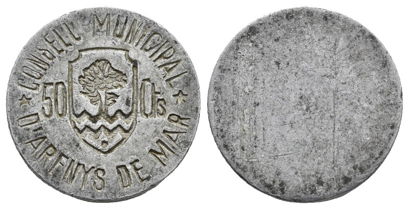 GUERRA CIVIL. 50 céntimos. S/F Arenys de Mar. AL 1,68 g. 20,2 mm. VII-230; AC-6....