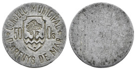 GUERRA CIVIL. 50 céntimos. S/F Arenys de Mar. AL 1,68 g. 20,2 mm. VII-230; AC-6. MBC.