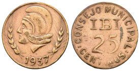 GUERRA CIVIL. 25 céntimos. 1937. Consejo municipal de Ibi. CU 4,09 g. 24 mm. VII-242; AC-16. MBC-.