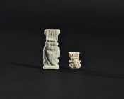ARQUEOLOGÍA. EGIPTO. Baja Época. Lote de 2 amuletos de Bes (664-332 a.C.). Fayenza. Altura de 1,3 a 2,9 cm.
