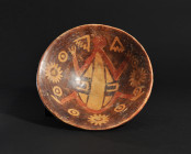ARQUEOLOGÍA. PREHISPÁNICO. Cultura Nariño. Cuenco con decoración geométrica y zoomorfa (800-1200). Cerámica. Diámetro 20,7 cm. Adjunta certificado de ...