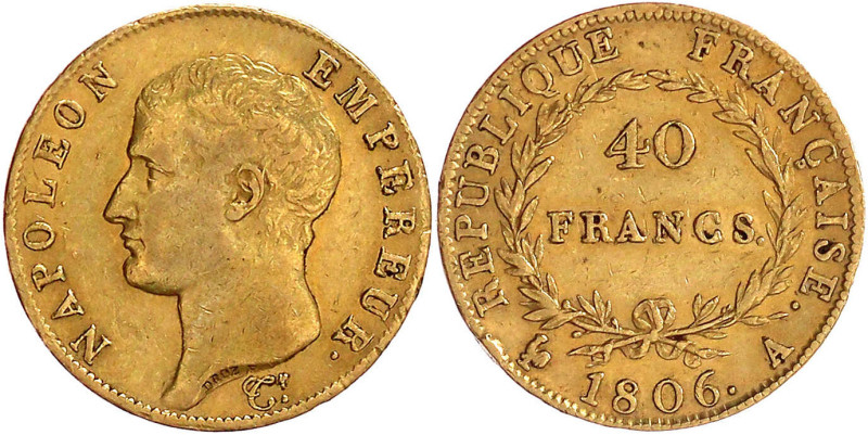 Frankreich
Napoleon I., 1804-1814/15
40 Francs 1806 A, Paris. 12,9 g. 900/1000...