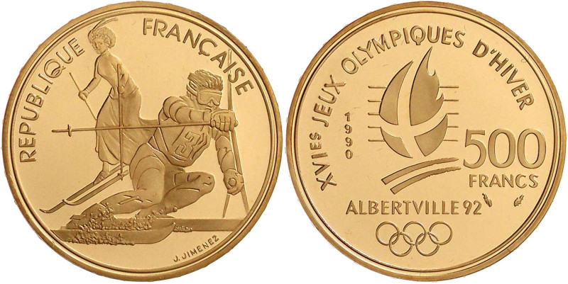 Frankreich
Fünfte Republik, seit 1958
500 Francs 1990, Slalom. Olympische Wint...
