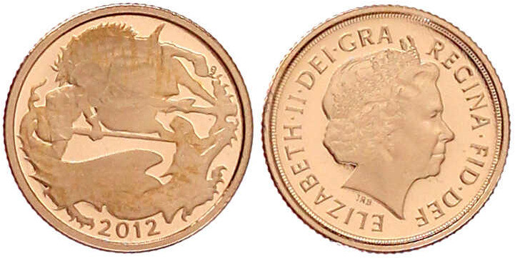 Grossbritannien
Elisabeth II., 1952-2022
1/4 Sovereign 2012. 1,99 g. 917/1000....