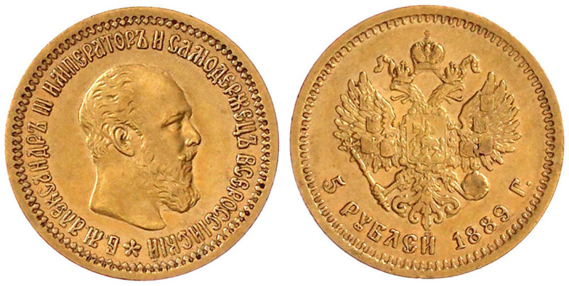 Russland
Alexander III., 1881-1894
5 Rubel 1889, St. Petersburg. Ohne Mmz. am ...
