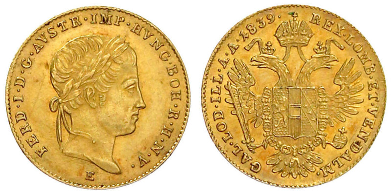 Haus Habsburg
Ferdinand I., 1835-1848
Dukat 1839 E, Karlsburg. 3,51 g. gutes v...