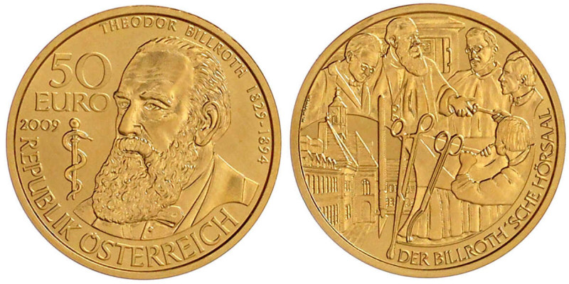 Republik Österreich
2. Republik, seit 1945
50 Euro 2009. Theodor Billroth. 10,...