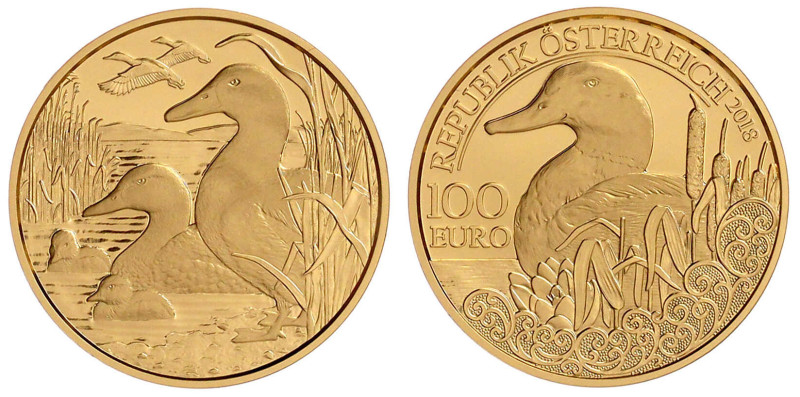 Republik Österreich
2. Republik, seit 1945
100 Euro 2018. Die Stockente. 16,23...