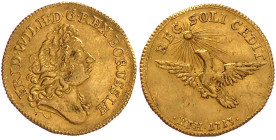 Brandenburg-Preußen
Friedrich Wilhelm I., 1713-1740
Dukat 1713 HFH, Magdeburg. 3,41 g. Seltene Var. Sonne mit 34 Strahlen. sehr schön, leicht wellig...